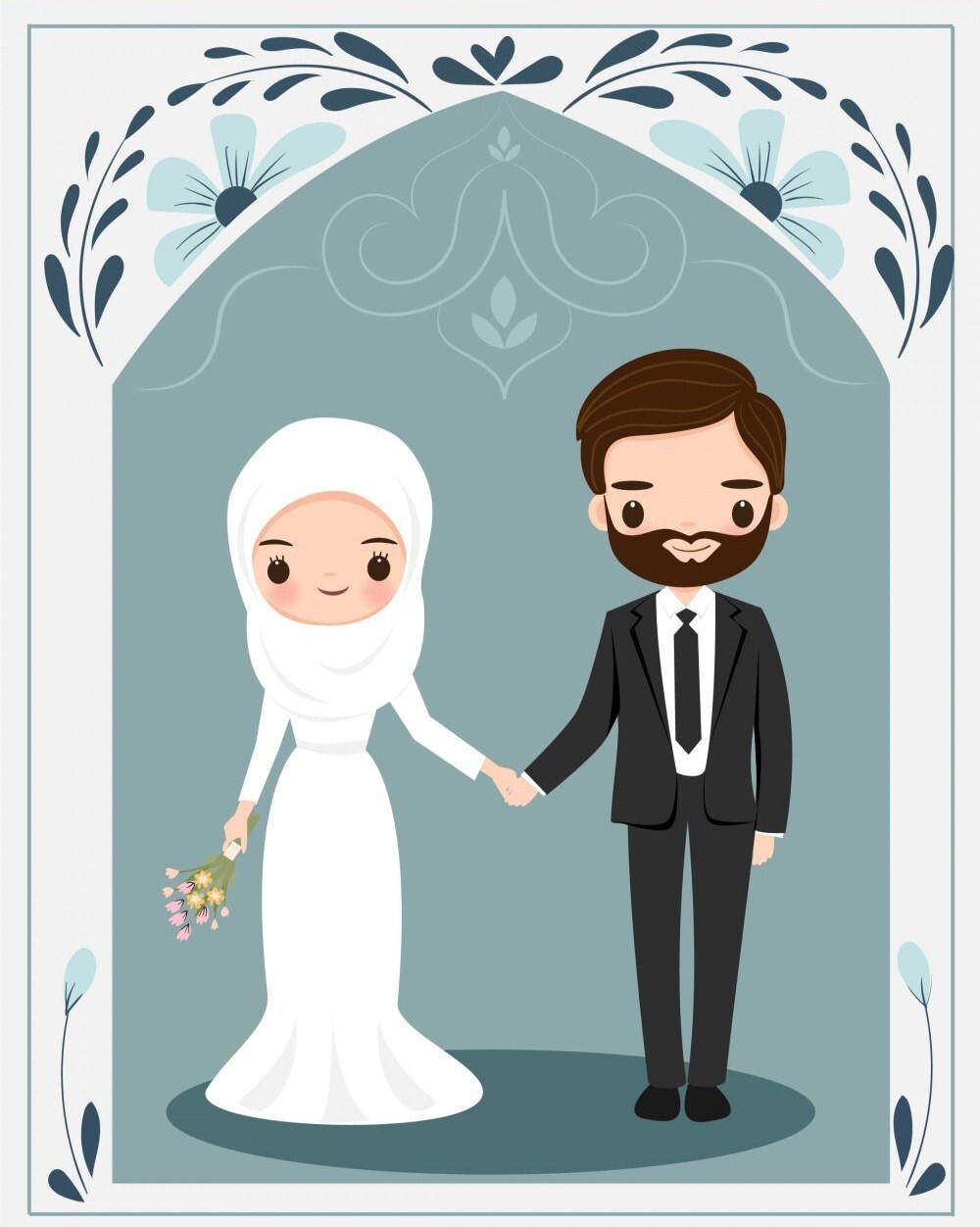 Приглашение на никах. Жених невеста мусульмане вектор. Мусульманское приглашение на свадьбу. Жених и невеста в хиджабе Вестор. Мусульманская свадьба мультяшные.